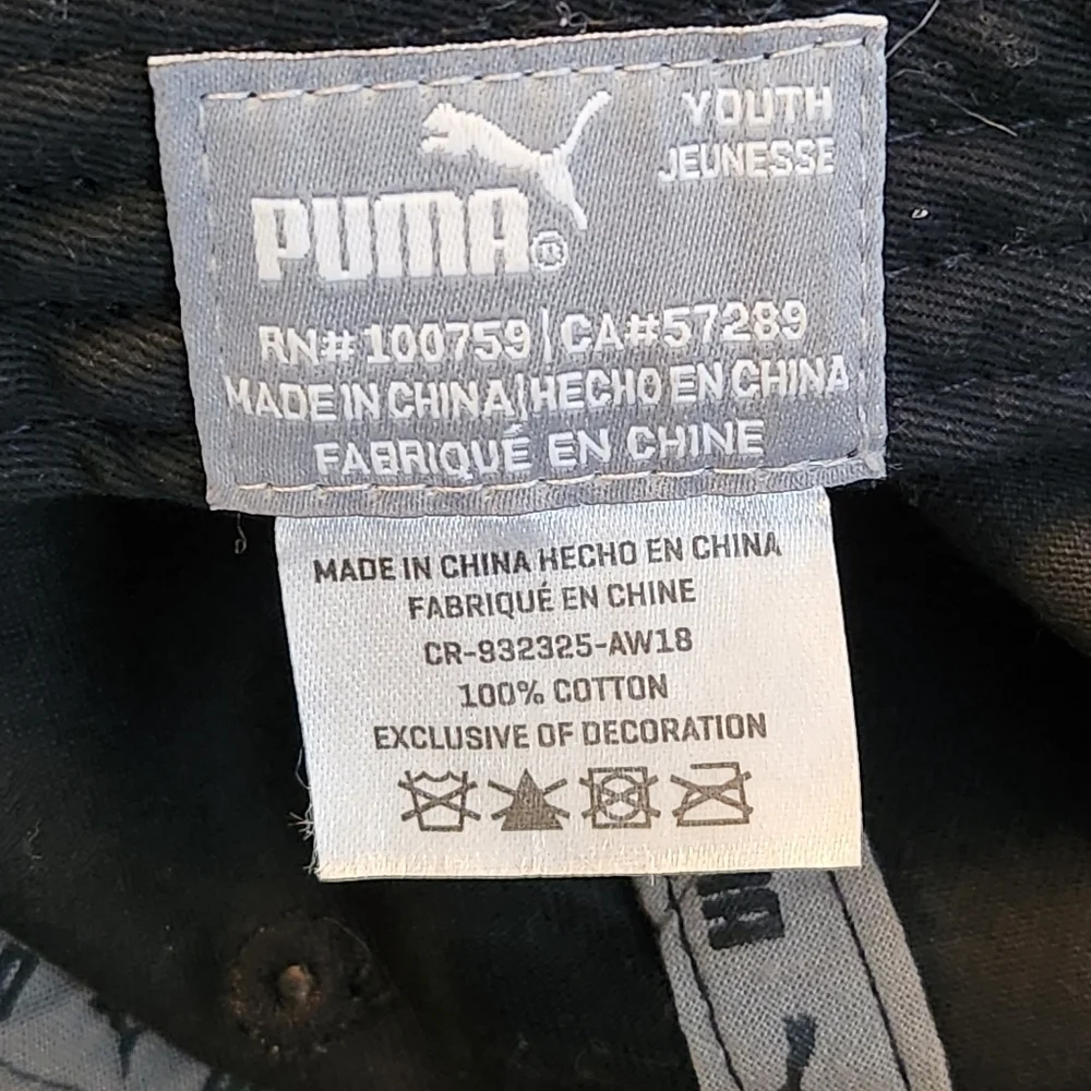 Youth Black And Gray Puma Snapback Hat 100% Cotton Adjustable